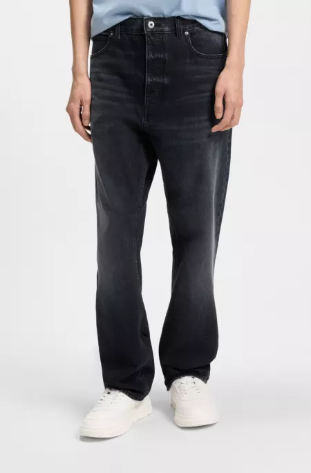 Blue-black baggy-fit jeans in rigid denim