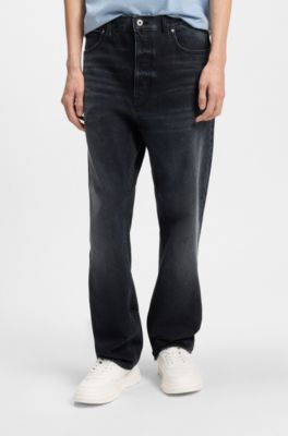 Blue-black baggy-fit jeans in rigid denim, Dark Blue
