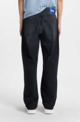 Blue-black baggy-fit jeans in rigid denim, Dark Blue