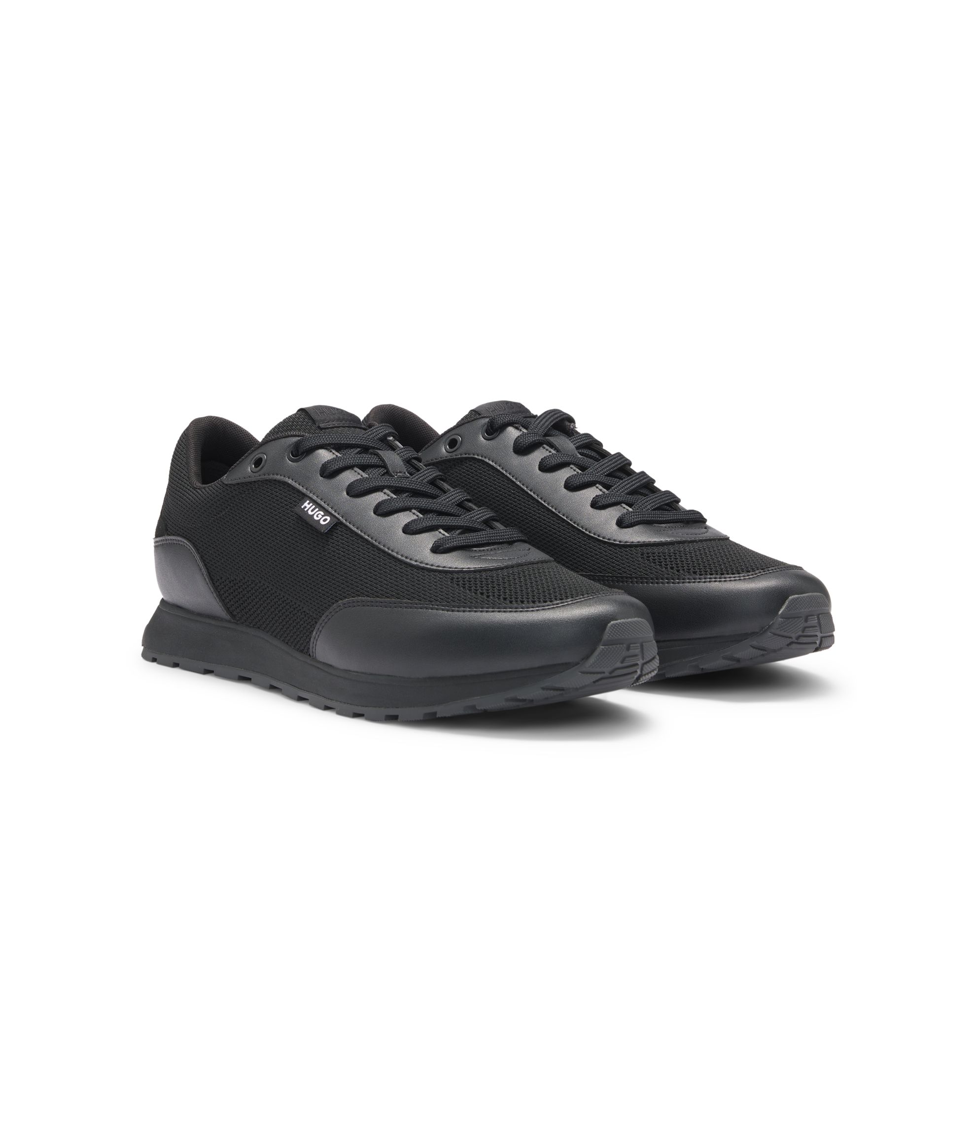 HUGO Knit-effect trainers with faux-leather trims Black