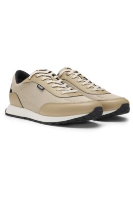 Knit-effect trainers with faux-leather trims, Light Beige