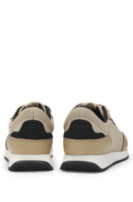 Knit-effect trainers with faux-leather trims, Light Beige