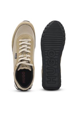 Knit-effect trainers with faux-leather trims, Light Beige