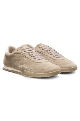 Leather-backtab trainers in suede, Light Brown