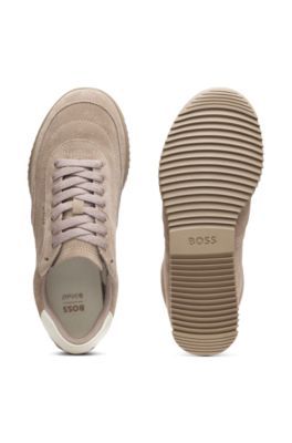 Deportivas de ante con tal&oacute;n de piel, Marr&oacute;n claro