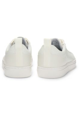 Faux-leather trainers with tonal monograms, White