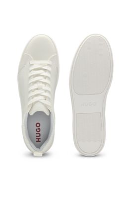 Faux-leather trainers with tonal monograms, White