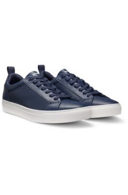 Faux-leather trainers with tonal monograms, Dark Blue