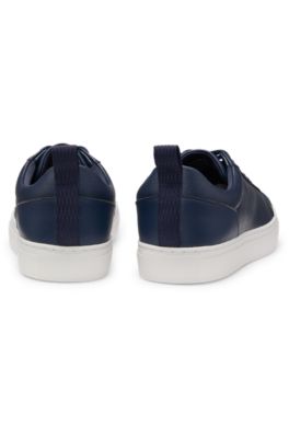 Faux-leather trainers with tonal monograms, Dark Blue