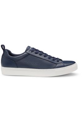 Faux-leather trainers with tonal monograms, Dark Blue