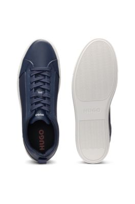 Faux-leather trainers with tonal monograms, Dark Blue