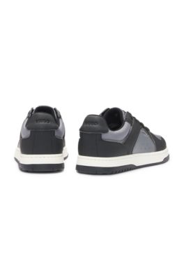 Low-top trainers with faux leather, Dark Grey