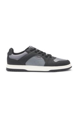 Low-top trainers with faux leather, Dark Grey