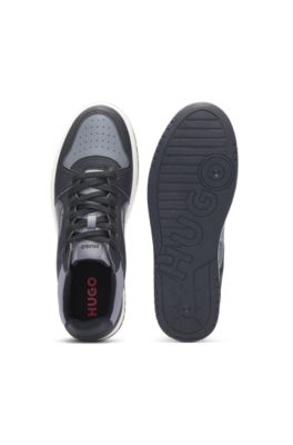 Low-top trainers with faux leather, Dark Grey