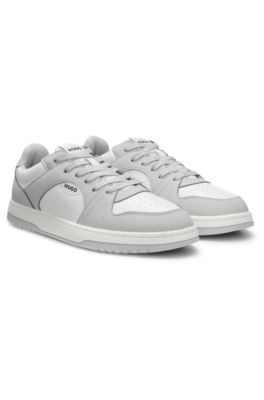 Low-top trainers with faux leather, Light Grey