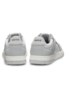 Low-top trainers with faux leather, Light Grey