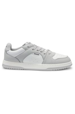 Low-top trainers with faux leather, Light Grey
