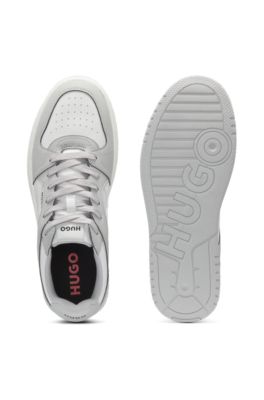 Low-top trainers with faux leather, Light Grey
