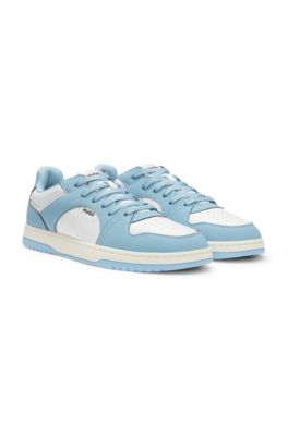 Low-top trainers with faux leather, Light Blue