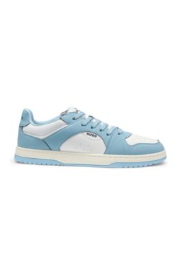 Low-top trainers with faux leather, Light Blue