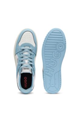 Low-top trainers with faux leather, Light Blue