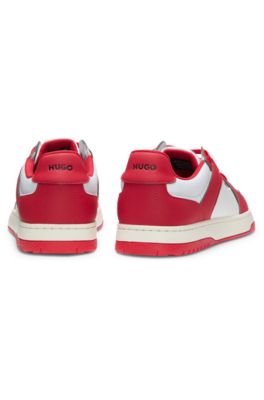 Low-top trainers with faux leather, Light Red