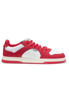 Low-top trainers with faux leather, Light Red