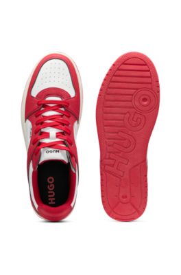Low-top trainers with faux leather, Light Red