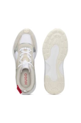 Running trainers with suede and mesh, White