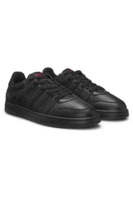Faux-leather trainers with logo uppers, Black