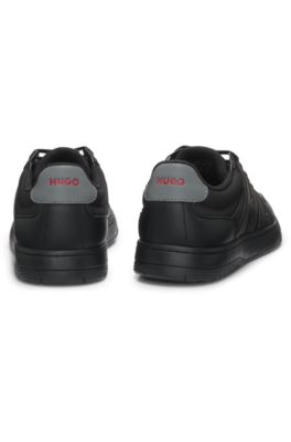 Faux-leather trainers with logo uppers, Black