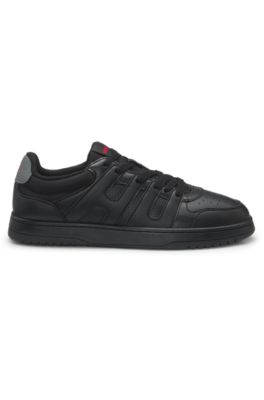 Faux-leather trainers with logo uppers, Black