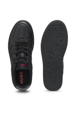 Faux-leather trainers with logo uppers, Black