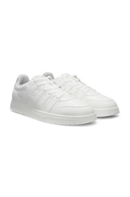 Faux-leather trainers with logo uppers, White