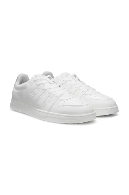 Faux-leather trainers with logo uppers