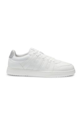 Faux-leather trainers with logo uppers, White