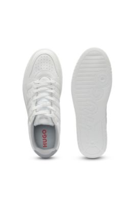 Faux-leather trainers with logo uppers, White