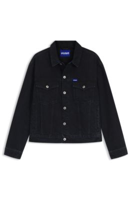 Cazadora regular fit de denim r&iacute;gido negro azulado, Azul oscuro