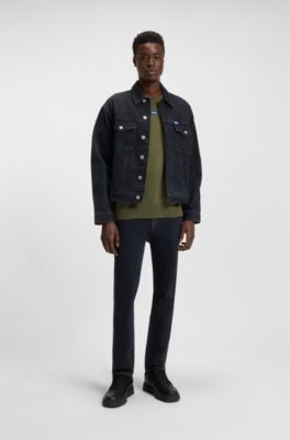 Cazadora regular fit de denim r&iacute;gido negro azulado, Azul oscuro