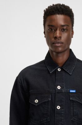 Cazadora regular fit de denim r&iacute;gido negro azulado, Azul oscuro