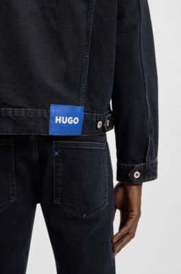 Cazadora regular fit de denim r&iacute;gido negro azulado, Azul oscuro