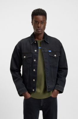 Cazadora regular fit de denim r&iacute;gido negro azulado, Azul oscuro