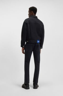 Blue-black regular-fit jacket in rigid denim, Dark Blue