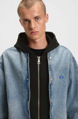 Denim bomber jacket with jersey layer, Turquoise