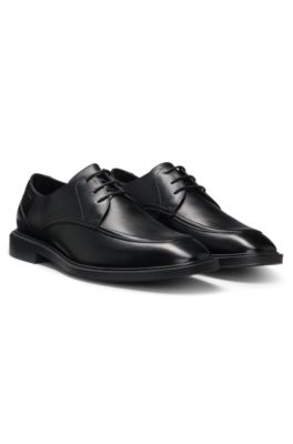 Leather Derby shoes with double stitching, Black