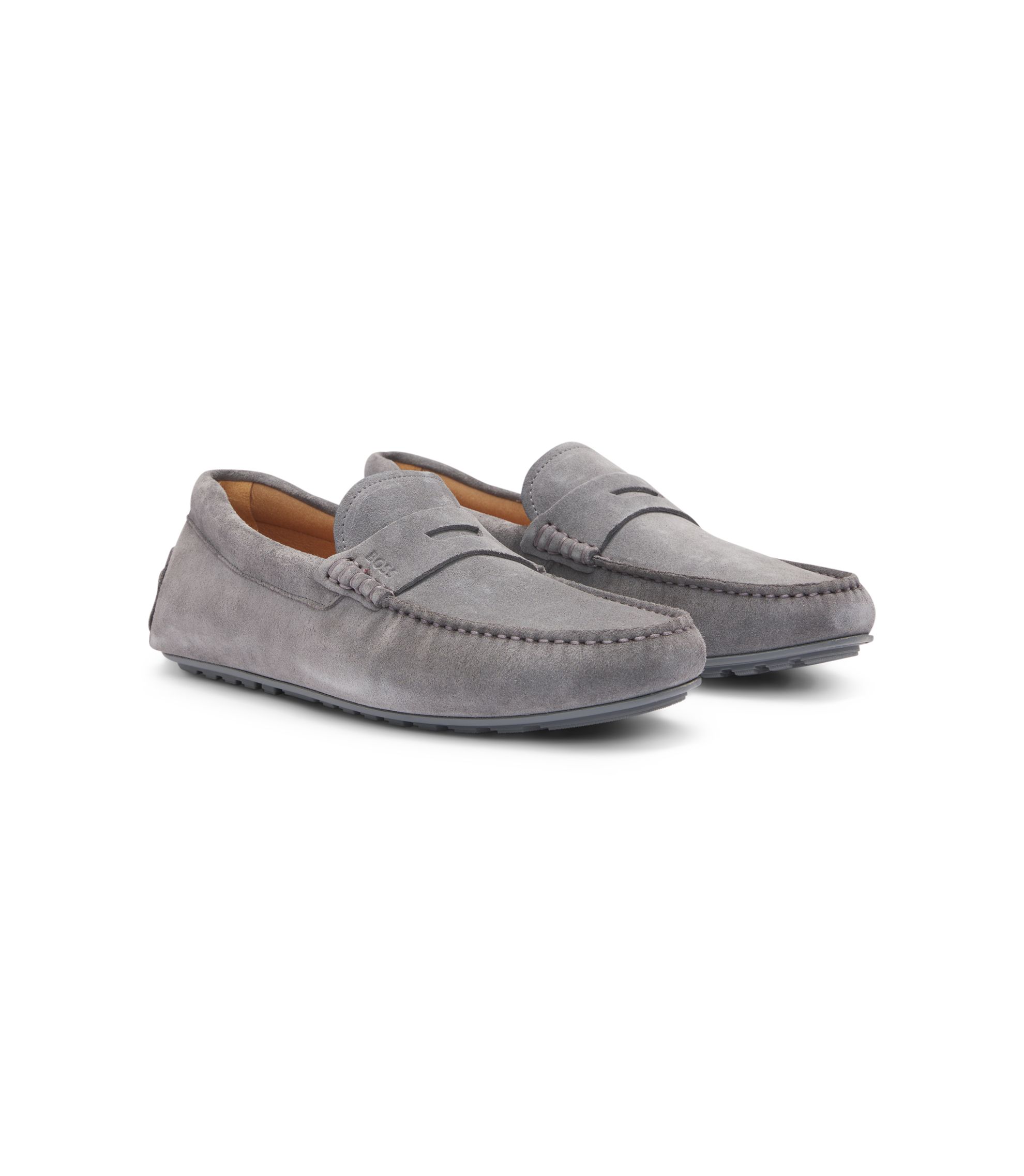 BOSS Penny-trim moccasins in suede Grey