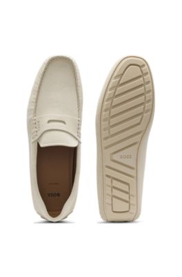 Mocassins en cuir su&eacute;d&eacute; avec finition Penny, Blanc