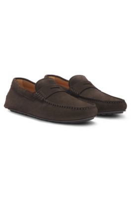 Mocasines de ante con ribete de antifaz, Marr&oacute;n oscuro