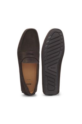 Mocasines de ante con ribete de antifaz, Marr&oacute;n oscuro