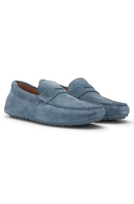 Penny-trim moccasins in suede, Light Blue